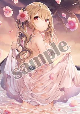 【米白粕】クリアポスター・ピンクハイビスカスと少女